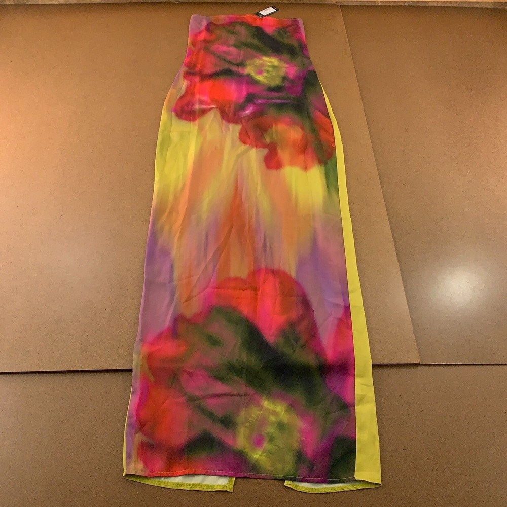 Pretty Little Thing Womens Size 4 Colorful Floral Print Bandeau Maxi Dress NWT